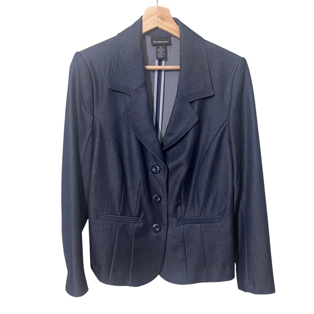 Lane Bryant Navy‎ Blue Stretch Blazer Jacket Womens 16 Button Front Workwear